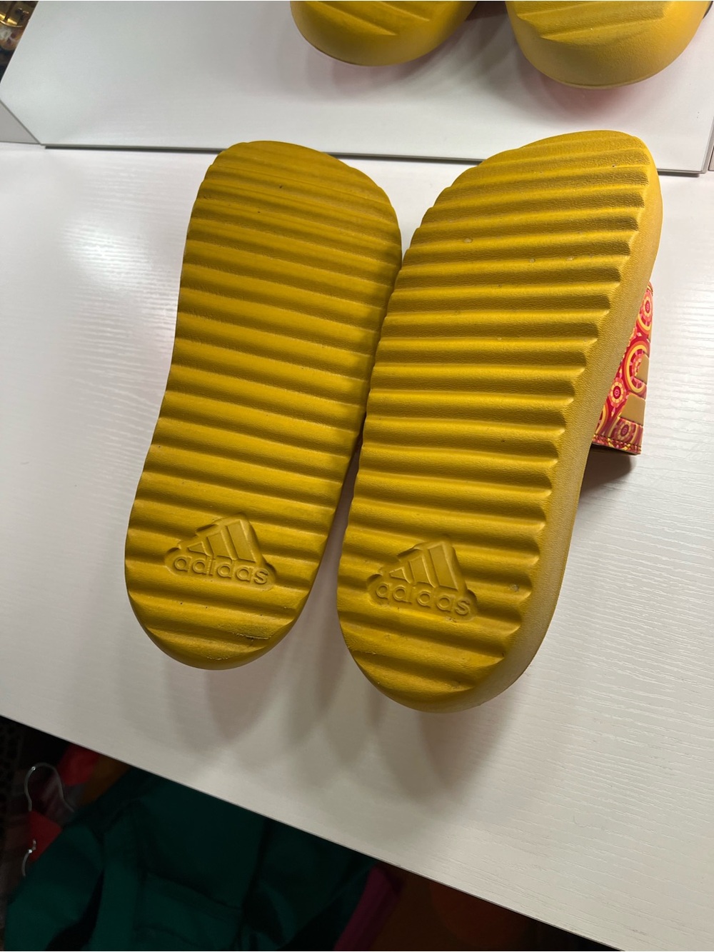 adidas Originals orange and Yellow Patterned Slide Sandals - Picture 8 of 12